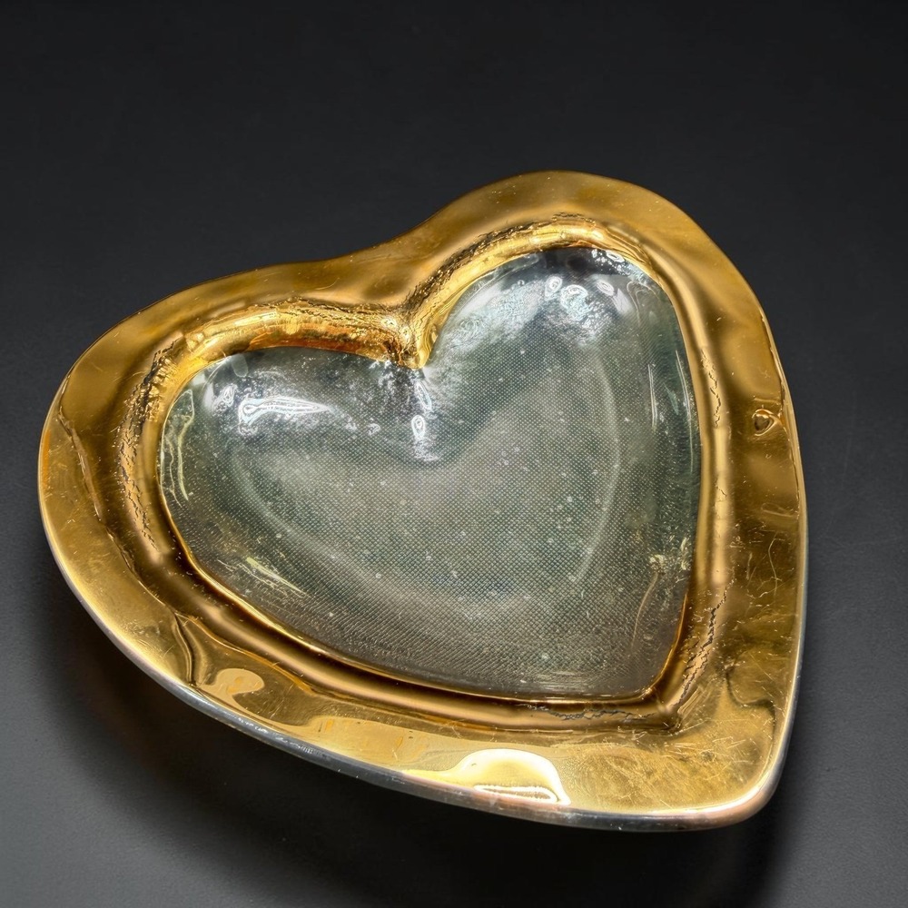 Annieglass Roman Antique Heart Bowl 24k Gold Rim Clear Glass 8 Inch USA Made